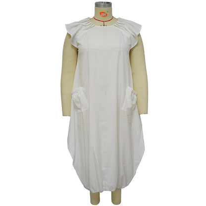 Women's Plus-Size Solid-Color Loose Dress With Two Pockets