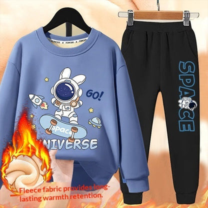Boys' Winter Casual All-Match Fleece-Lined Thickened Outfit