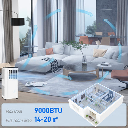 HOMCOM 9,000 BTU App-Controlled Mobile Air Conditioner, 20m\'c2\'b2 Radius - White