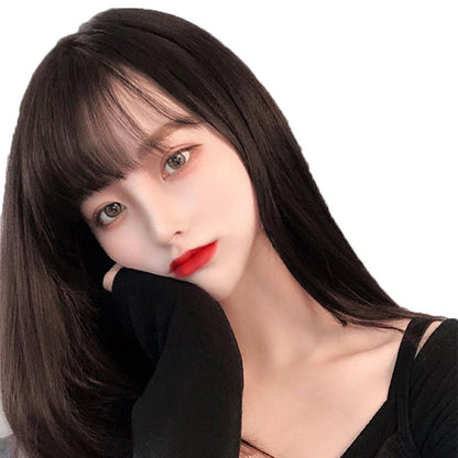 Air bangs long straight hair synthetic headgear