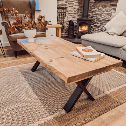 RITA Live / Waney Edge Coffee Table With Metal X Legs