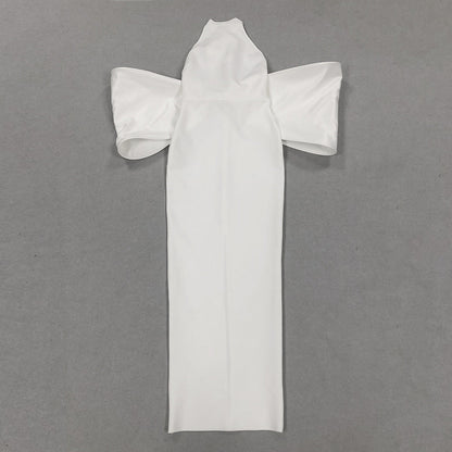 Sexy Round Neck Backless Bow White Bandage One-piece Dress