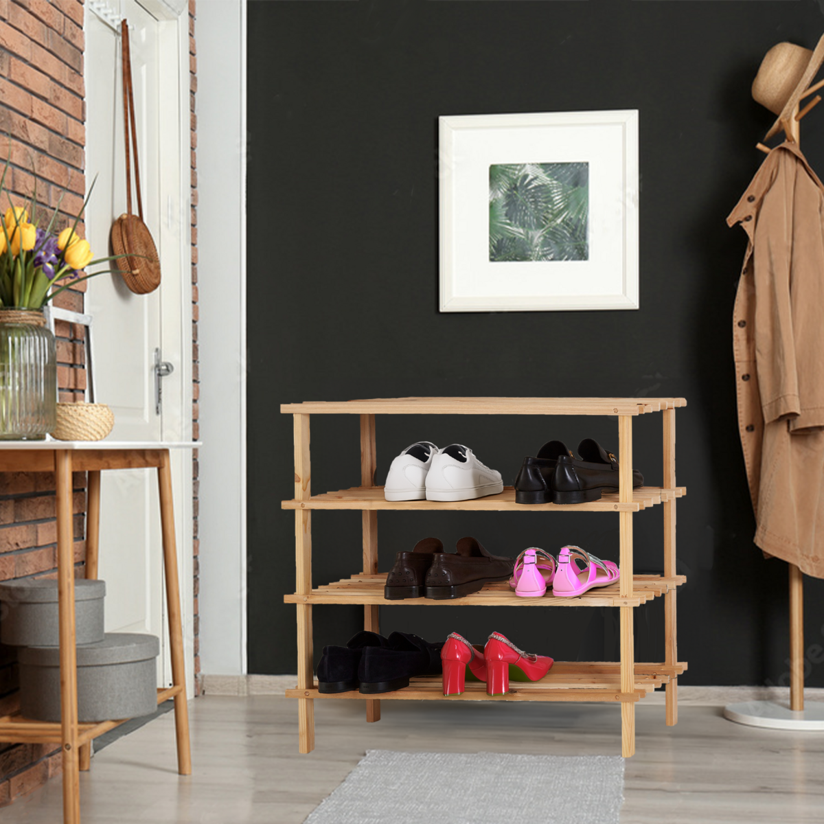 Arla 4 Tier Wooden Shoe Rack