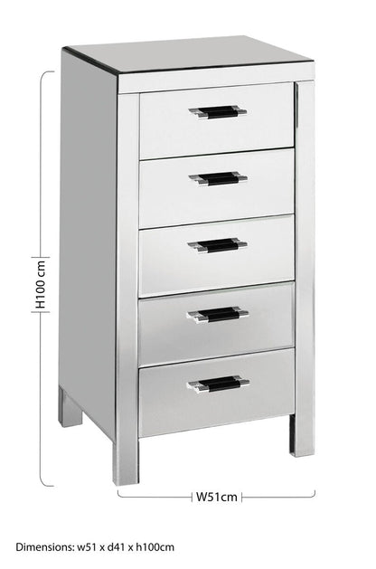 Vincenzo 5 Drawers Mirrored Drawer Chest