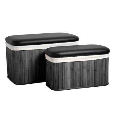 Bambi Black Set of 2 Bamboo Storage Ottoman