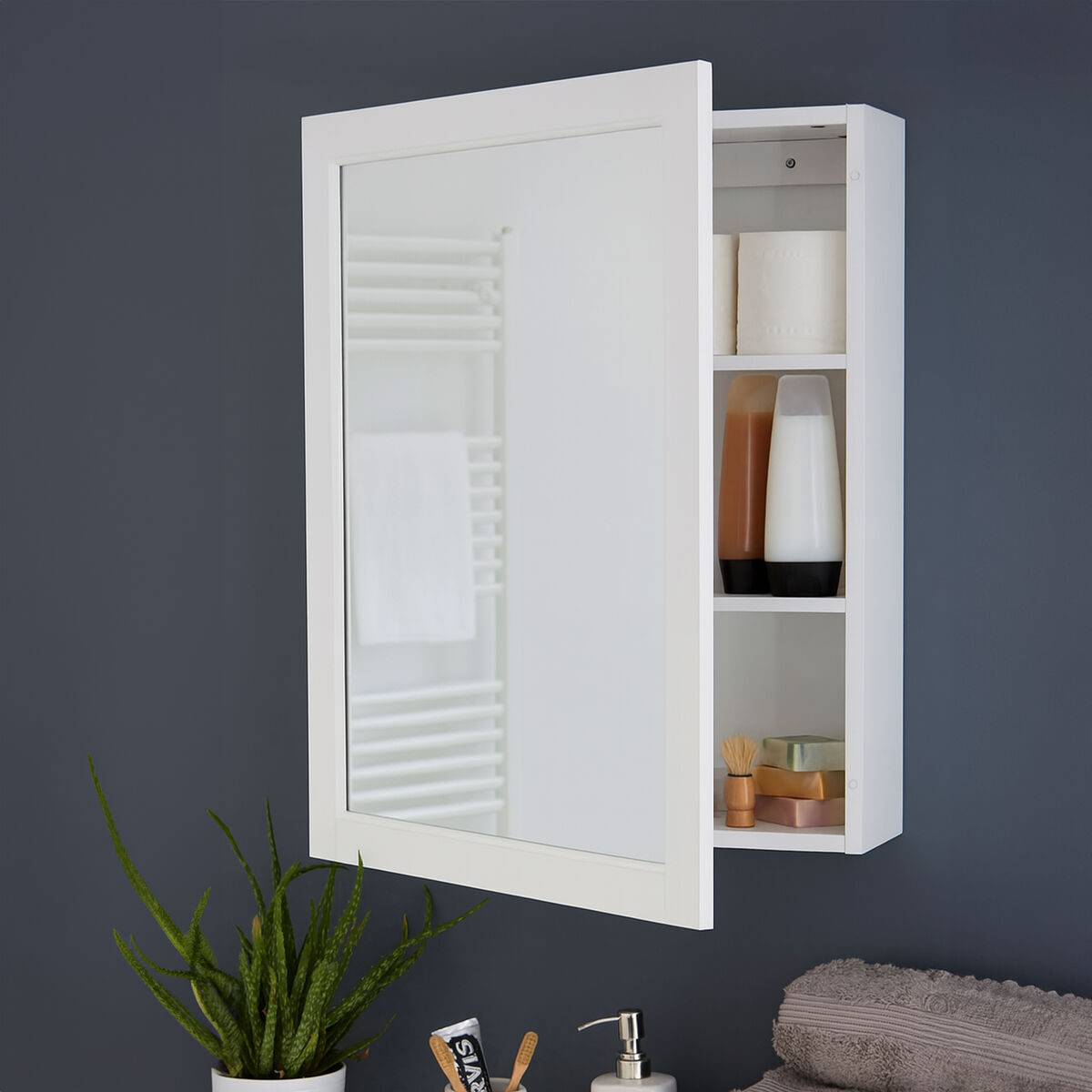 Port Mirrored Wall Cabinet With 2 Inner Shelves