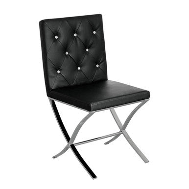 Diamante Black Leather Effect Chair With Stainless Steel Cross Legs