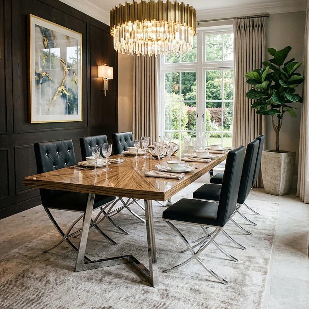 Black Leather Effect Chair with Stainless Steel Cross Legs | Diamante