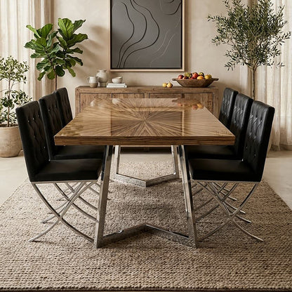 Black Leather Effect Chair with Stainless Steel Cross Legs | Diamante