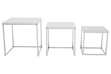 Fulton Matte White Nest Of 3 Tables With Chrome Frame