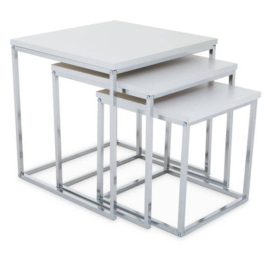Fulton Matte White Nest Of 3 Tables With Chrome Frame