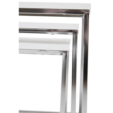 Fulton Matte White Nest Of 3 Tables With Chrome Frame