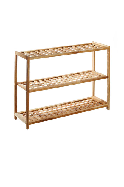 Arla 3 Tier Walnut Wood Grid Design Shoe Rack