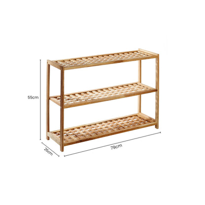 Arla 3 Tier Walnut Wood Grid Design Shoe Rack