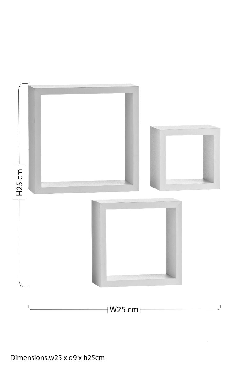 Kayli Set Of Three White Mdf And Pvc Coating Wall Cubes