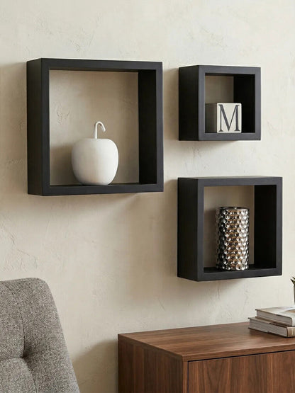 Kayli Set Of Three Black Wall Cubes