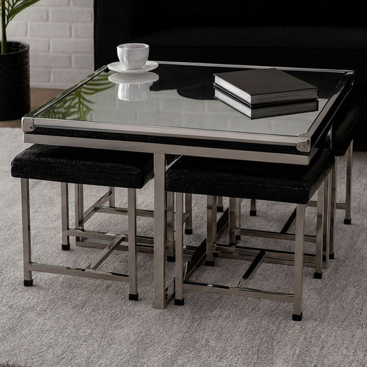 Carla 5 Piece Crocodile Leather Effect Coffee Table and Stool Set
