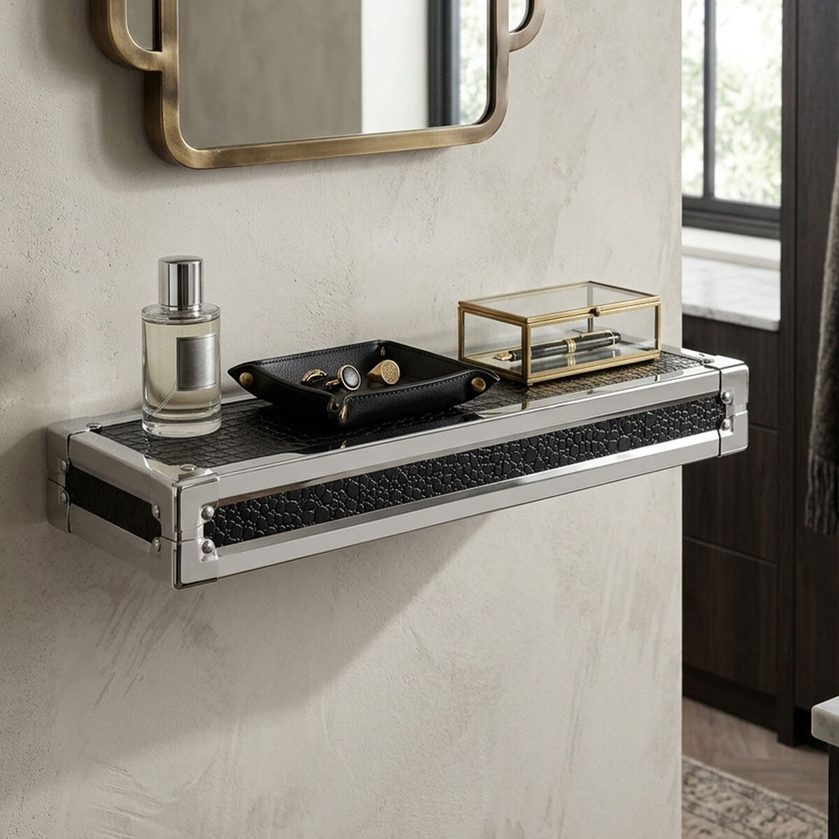 Crocodile Leather Effect Small Wall Shelf | Carla