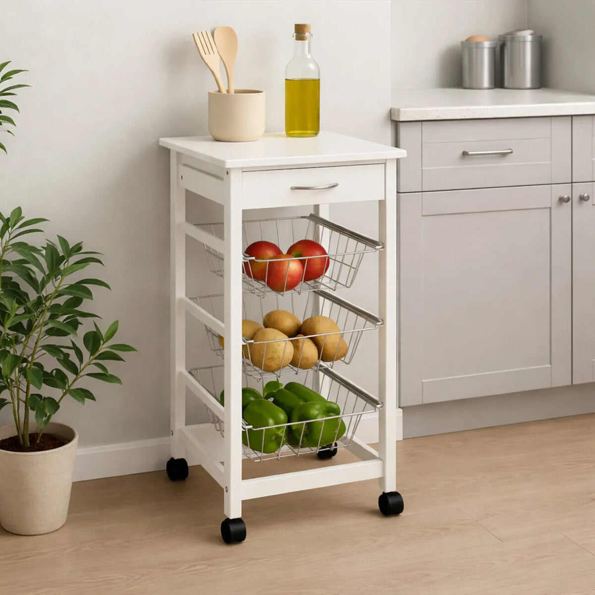 Harlow Glenn White Veneer Finish Kitchen Trolley