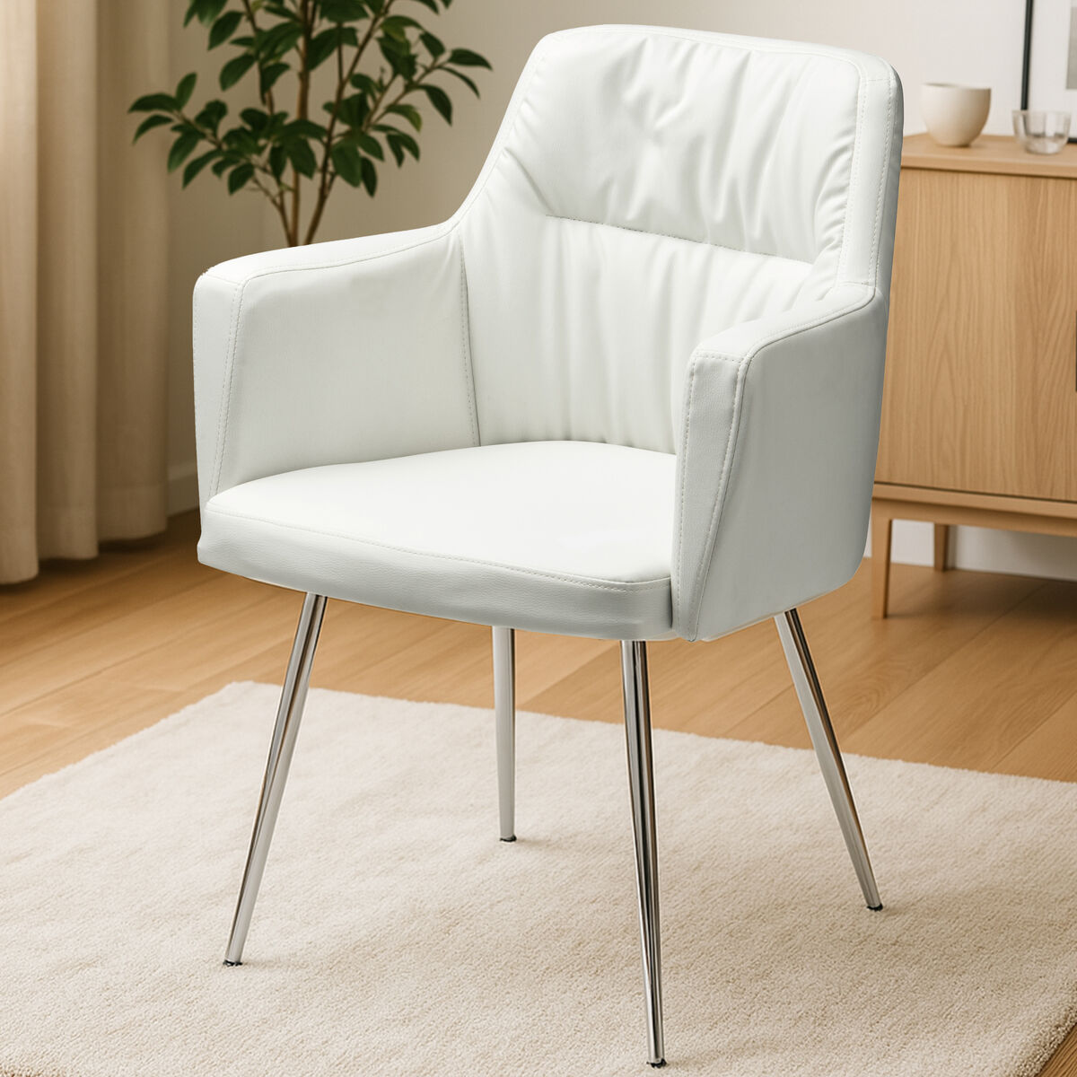 Merrik White Leather Effect Dining Chair
