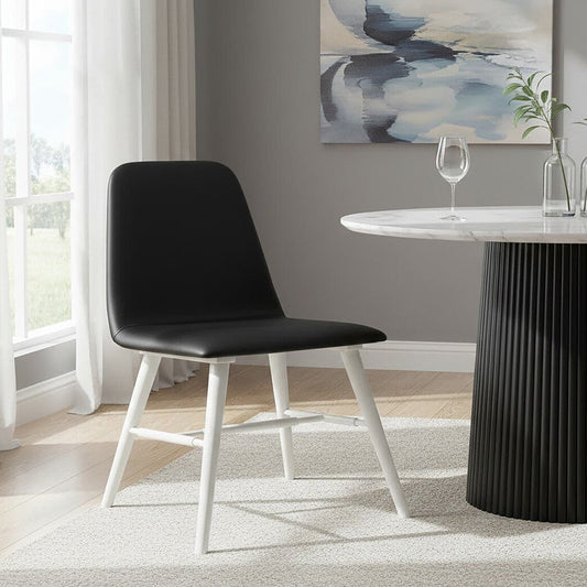 Cassy Black Leather Effect Dining Chair With White Legs