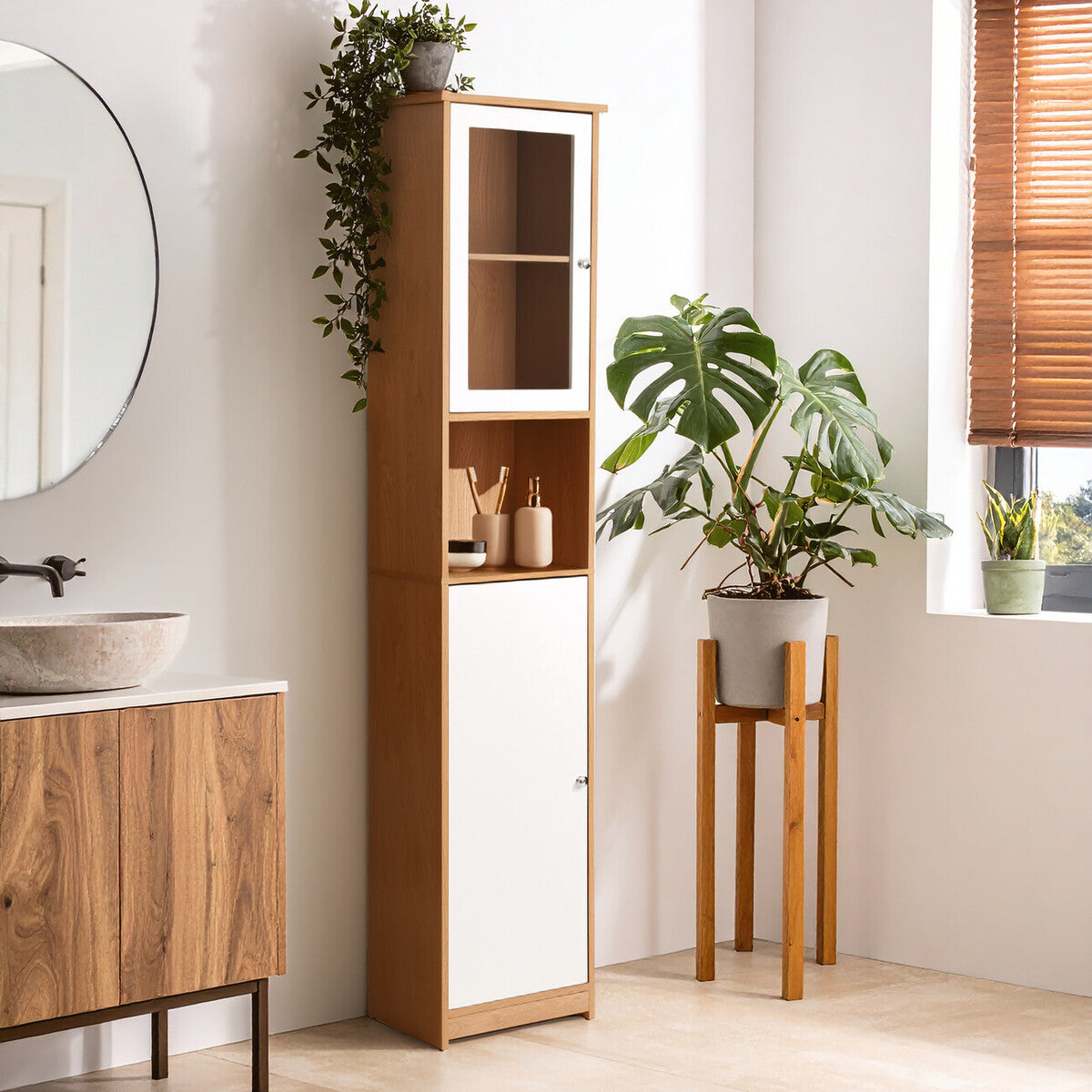 Vida 2 Door Oak Effect Floor Standing Cabinet