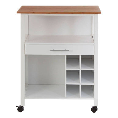 Harlow White and Bamboo Top 1 Drawer Kitchen Trolley