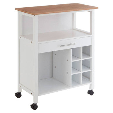 Harlow White and Bamboo Top 1 Drawer Kitchen Trolley