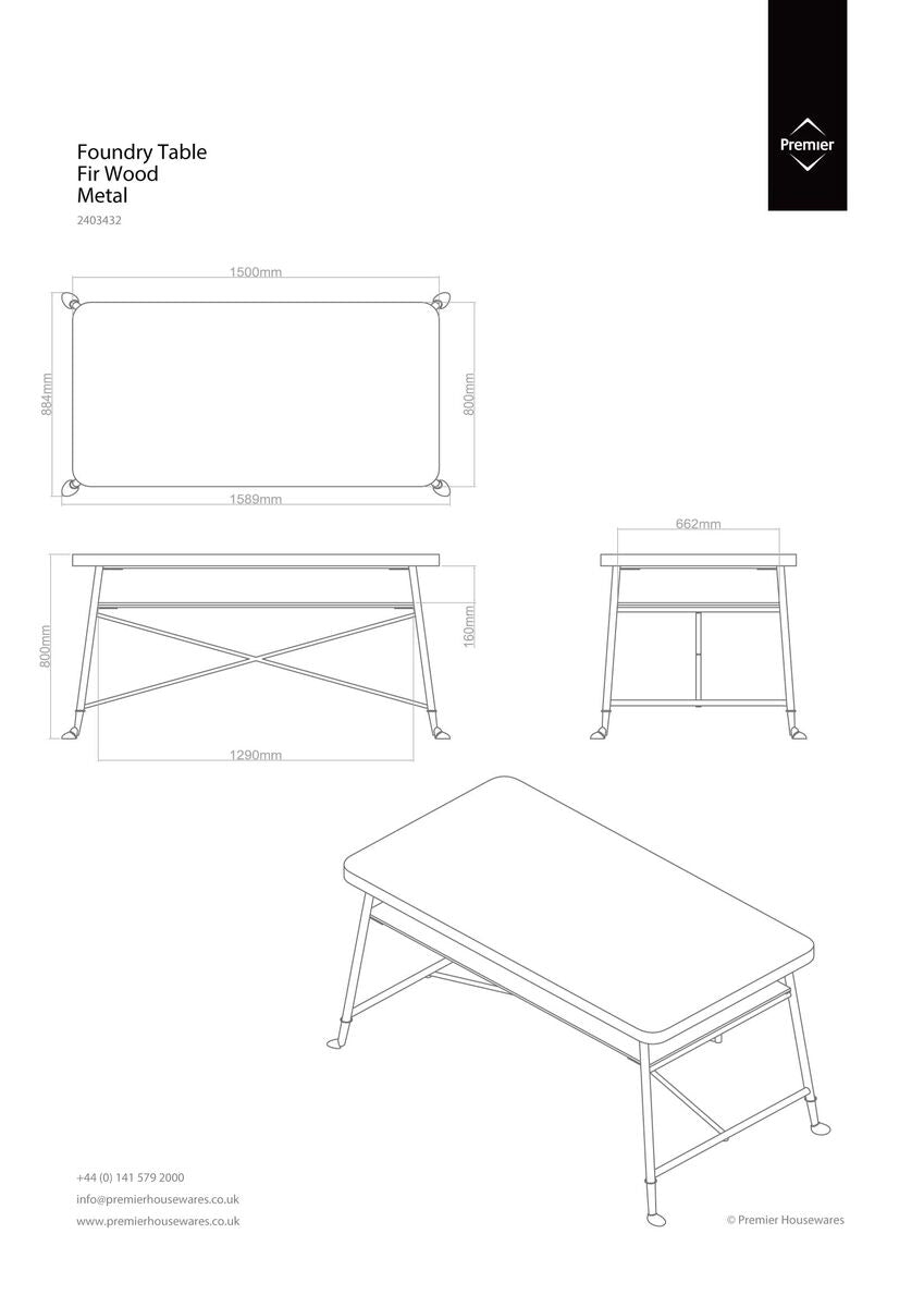 Foundry Fir Wood Dining Table with Shelf