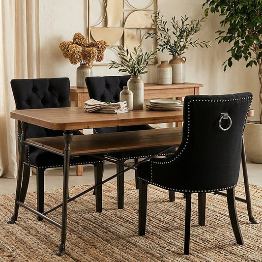 Foundry Fir Wood Dining Table with Shelf