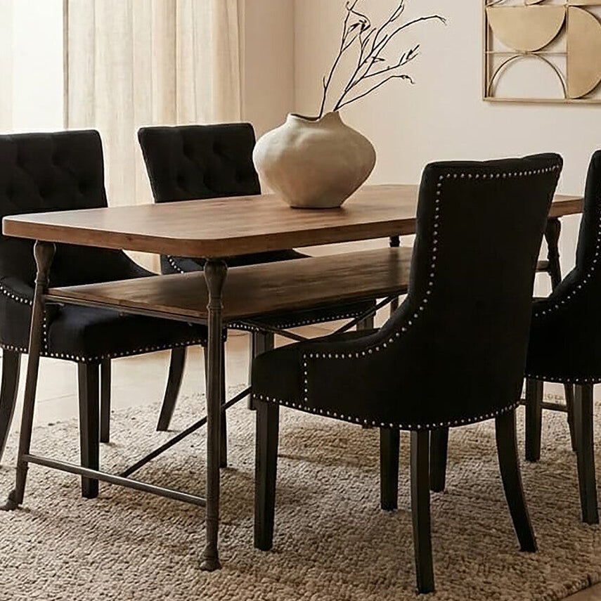 Foundry Fir Wood Dining Table with Shelf