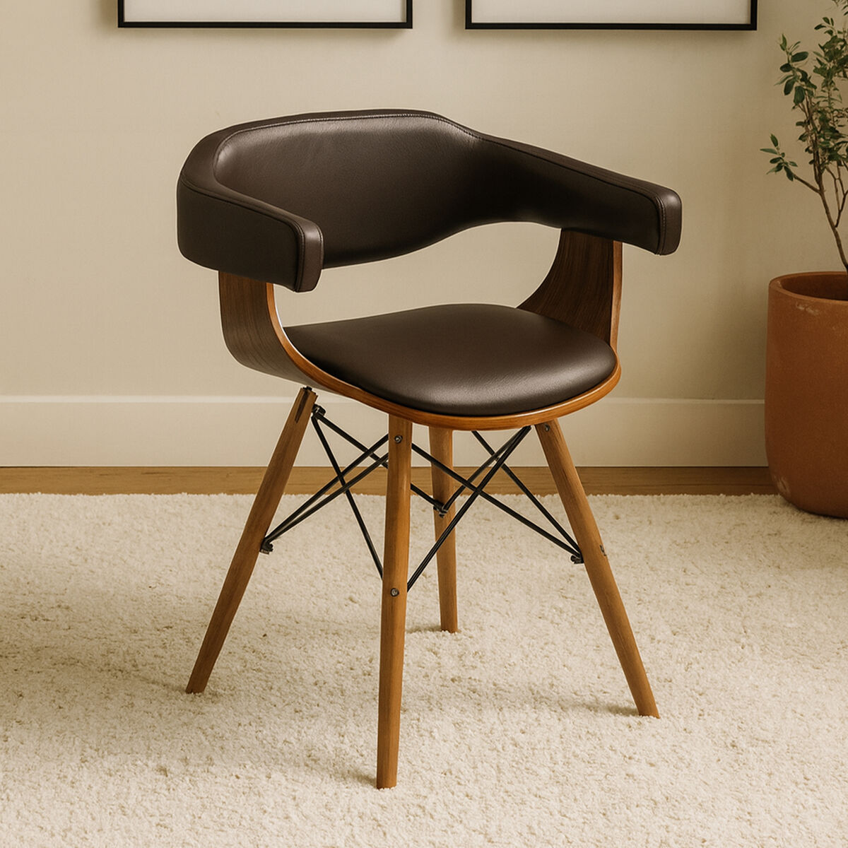Parkar Brown Leather Effect and Beech Wood Chair