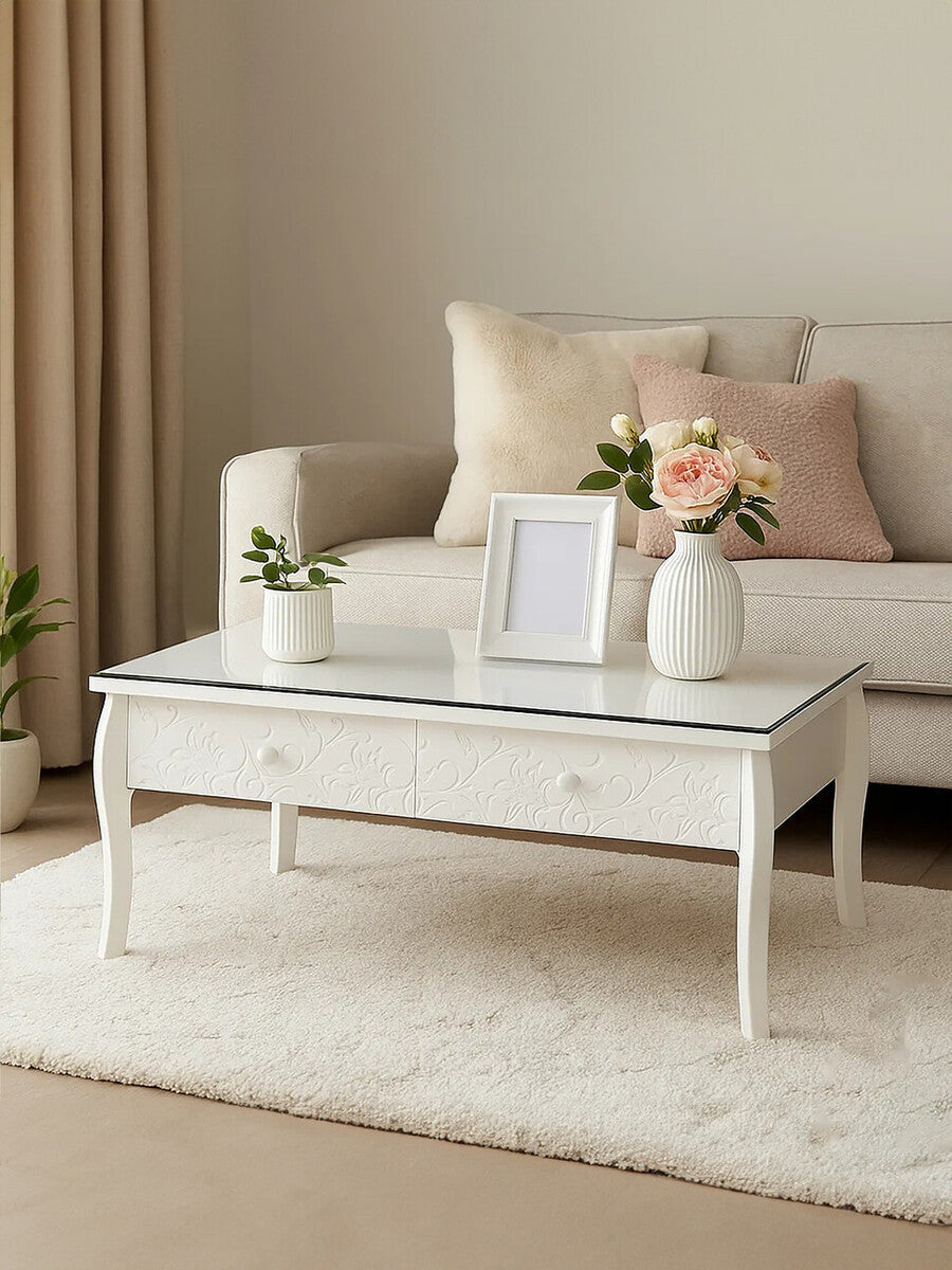 Chamonix White Coffee Table with Drawers