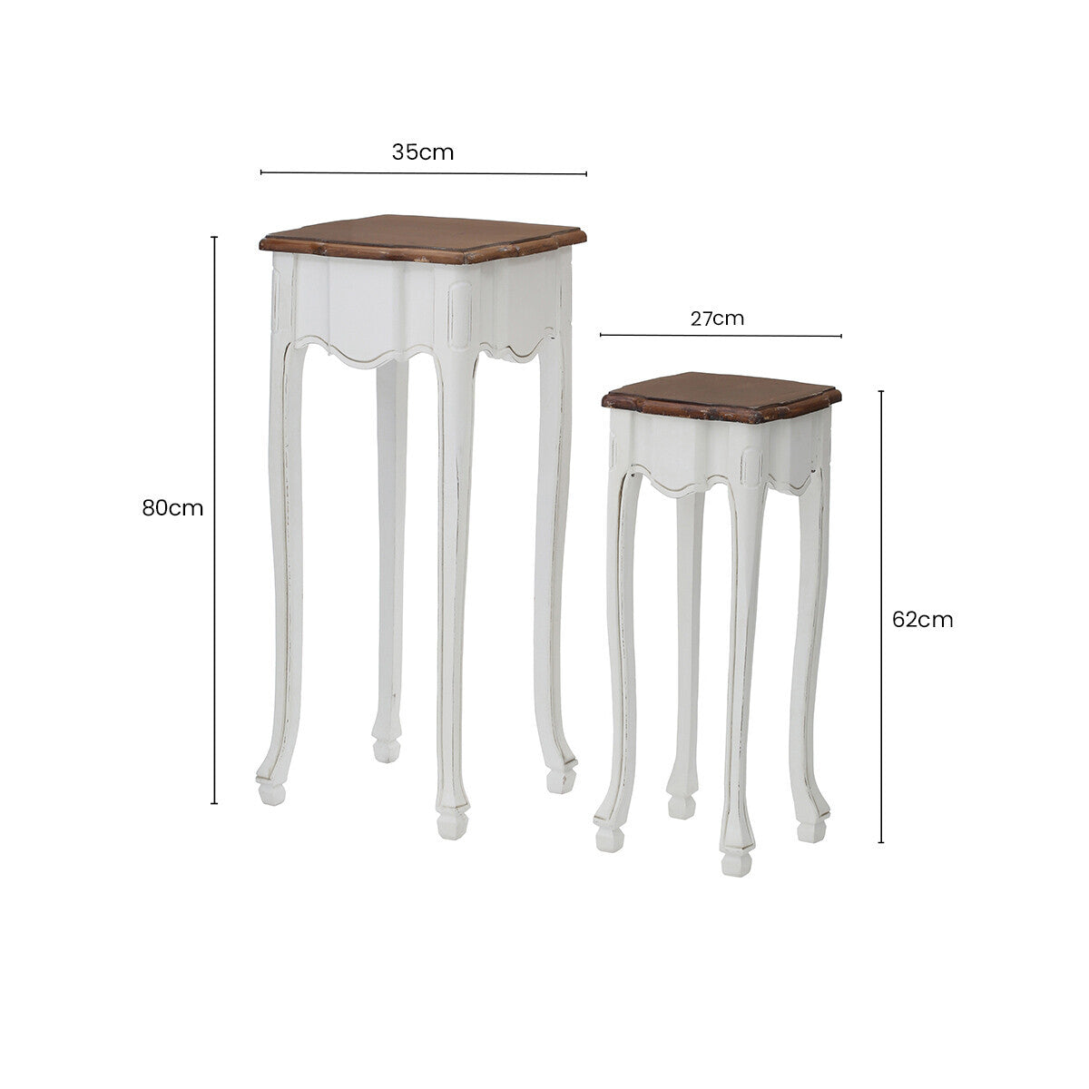 Set of 2 Brown Wood Top Accent Tables with White High Gloss Finish Legs | Serena