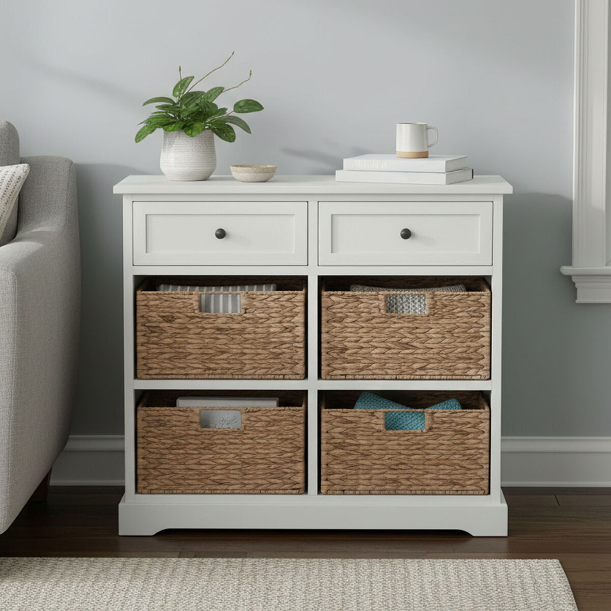 Vermont Ivory 2 Drawer 4 Baskets Cabinet