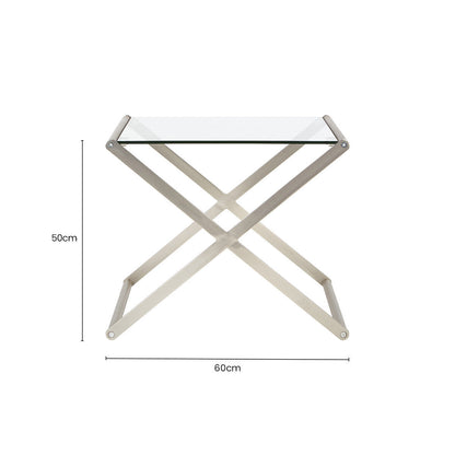 Tempered Glass Rectangular Side Table with Criss Cross Design | Roma