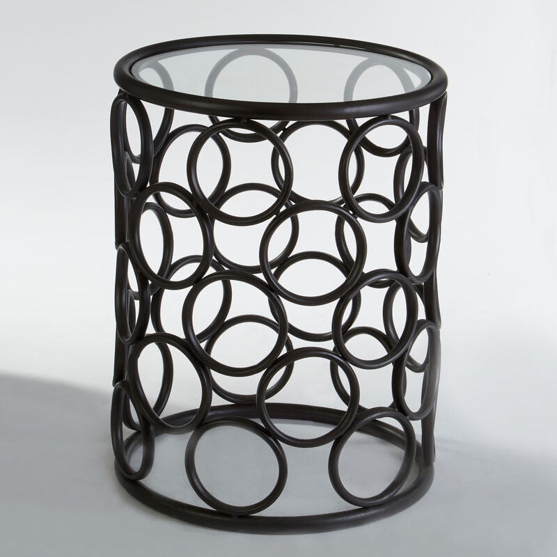Antalya Black Round Side Table with Glass Top