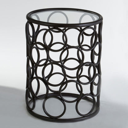 Antalya Black Round Side Table with Glass Top