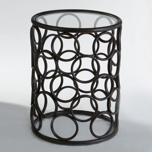 Antalya Black Round Side Table with Glass Top