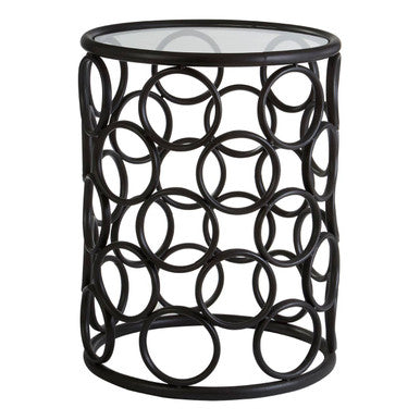 Antalya Black Round Side Table with Glass Top