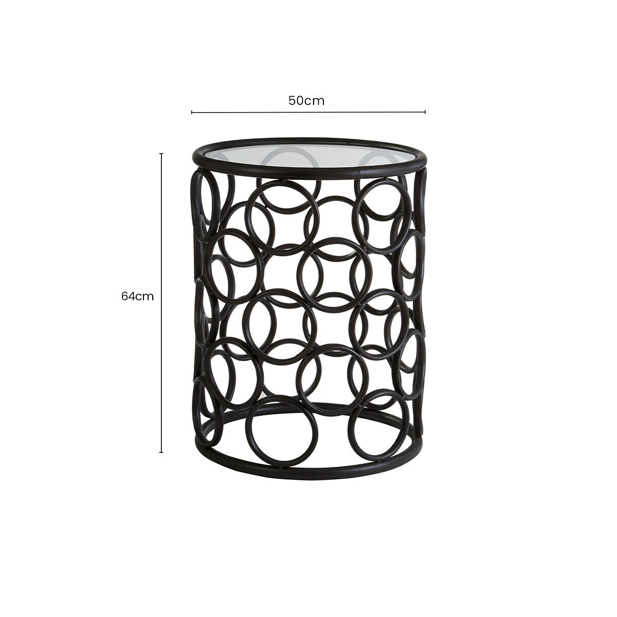 Antalya Black Round Side Table with Glass Top