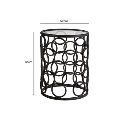 Antalya Black Round Side Table with Glass Top