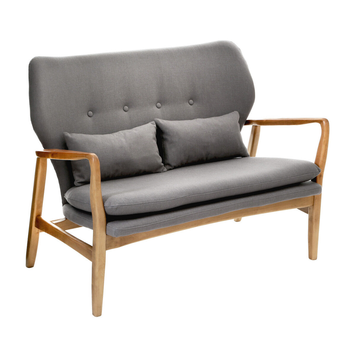 Stockholm 2 Seat Grey Sofa With Birchwood Frame