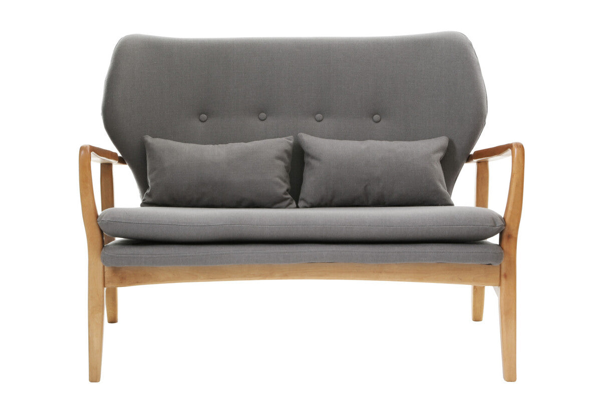 Stockholm 2 Seat Grey Sofa With Birchwood Frame