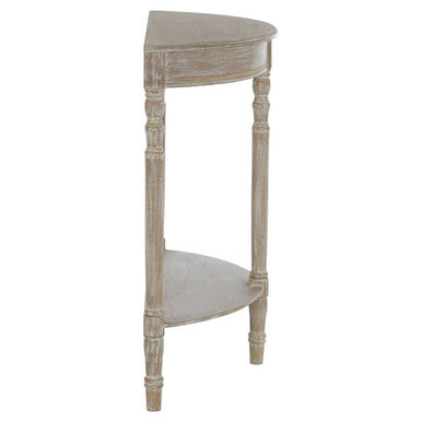 Natural Wood Half Moon Console Table with Lower Storage Shelf and Carved Legs, Heritage