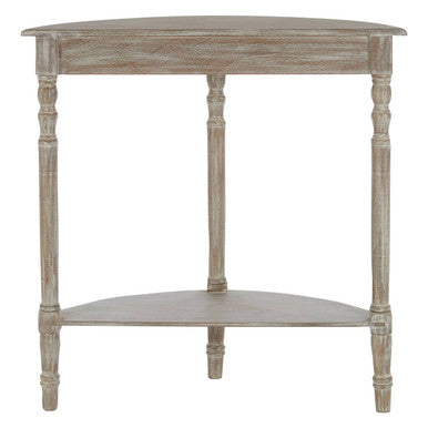 Natural Wood Half Moon Console Table with Lower Storage Shelf and Carved Legs, Heritage