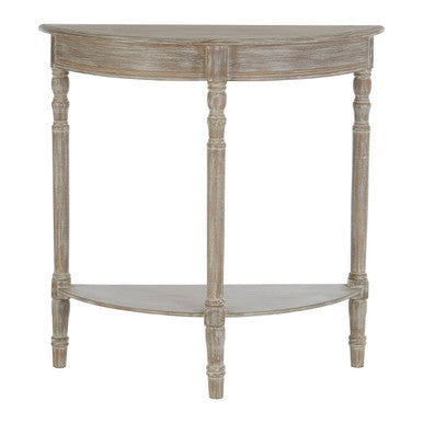 Natural Wood Half Moon Console Table with Lower Storage Shelf and Carved Legs, Heritage