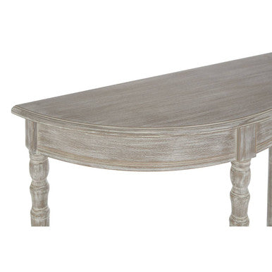 Natural Wood Half Moon Console Table with Lower Storage Shelf and Carved Legs, Heritage