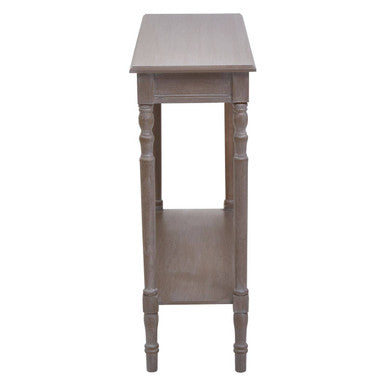 Natural Wash Slim Wooden Console Table with Lower Shelf and Carved Legs, Heritage