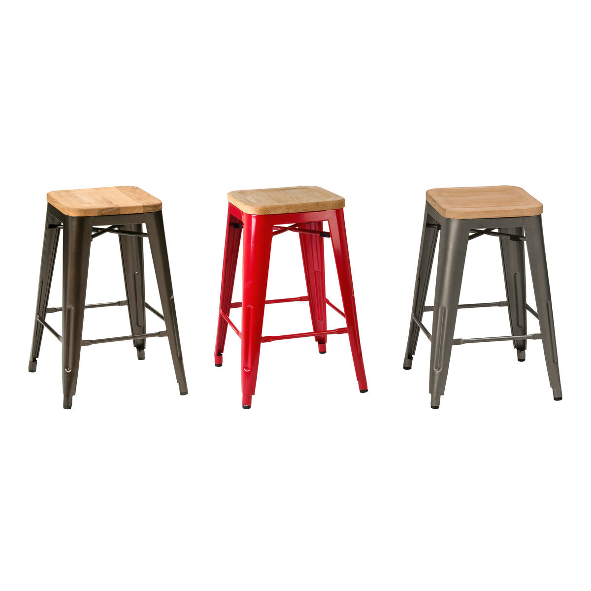 Aldgate Red  Bar Stool in Powder Coated Metal and Wood